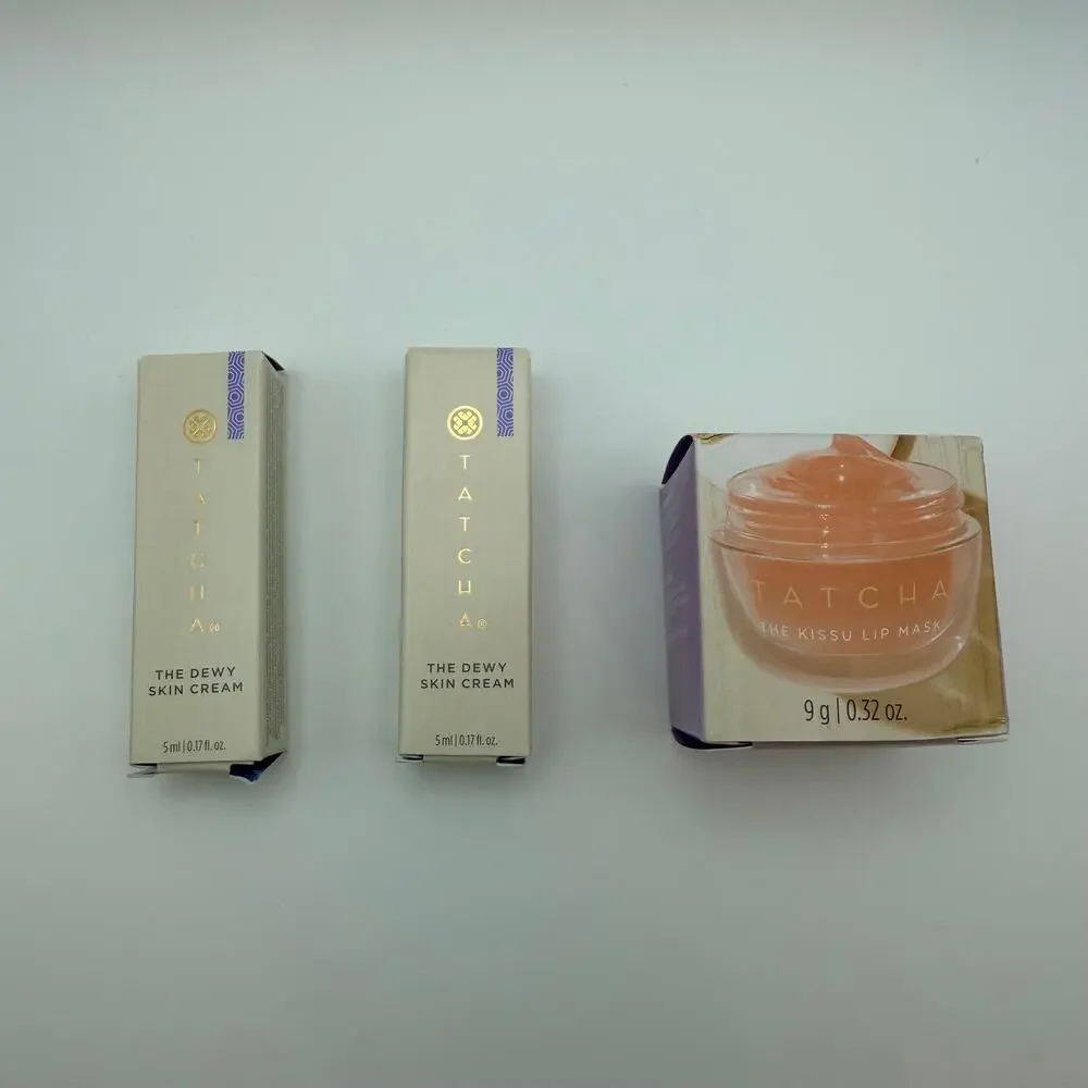 Tatcha 3-Piece Mini Skincare Bundle – Dewy Skin Cream x2 + Kissu Lip Mask NIB